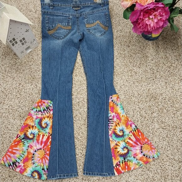 3348 Size 11 Old Navy Upcycled Bell Bottoms in Orange, Yellow and Pink Tie Dye. - Picture 4 of 5